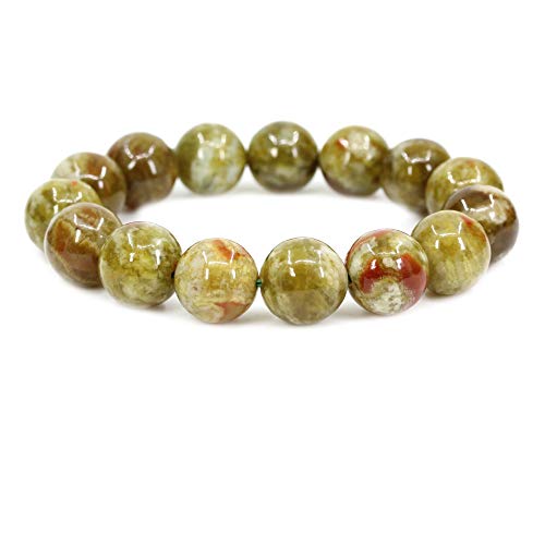 Keleny Natural Gem Semi Precious Gemstones 14mm Round Beads Crystal Stretch Bracelets 7 Inch Unisex - color: 14mm Green Serpentine