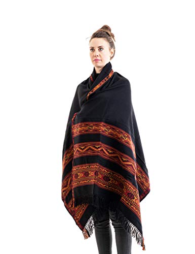 Meditation Shawl or Blanket, Exotic Shawl/Wrap, Oversize Scarf or Stole. Unisex - color: Black