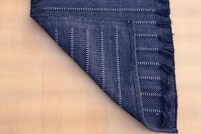 Jaipur Art & Rugs Cotton Yoga Rug - Eco-Friendly Hand-Woven Thick Mat (24”x72”x5mm) for Everyday Fitness at Home - Comfortable & Extra-Long - color: Navy Blue