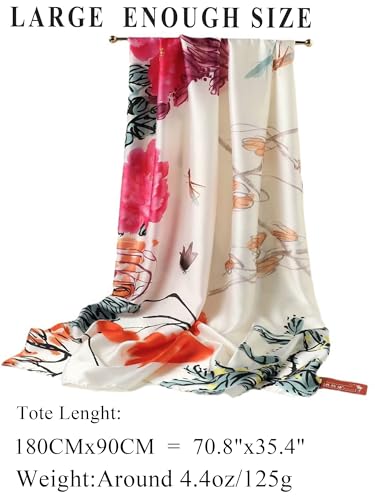 Large Shawl Scarf For Women Lightweight Wraps Silky Headscarf Long Sunscreen Scarfs - color: T28 Purple-pink Flowers / 70"x 35"
