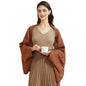 BRYCTSISEN Women's Lightweight Wool Shawl Wrap Scarf with Sleeves Outer Warm Knitted Open Front Poncho Cape Fall Winter - color: Caramel