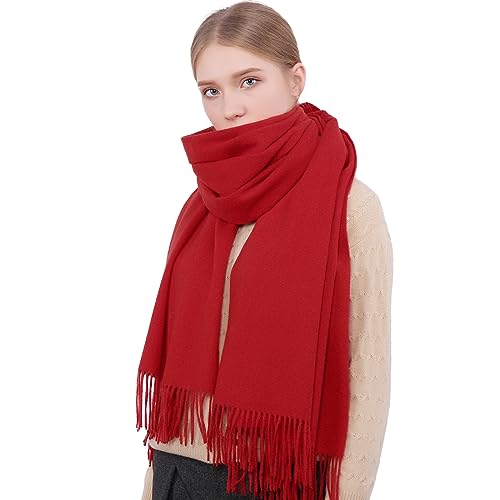 RIIQIICHY Winter Scarfs for Women Pashmina Shawls Wraps for Evening Dresses Large Warm Soft Scarves - color: Red
