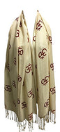 Indian Ethnic Yoga Red Om Block Print Long Scarf Prayer Shawl Stole SHANTI - color: Cream