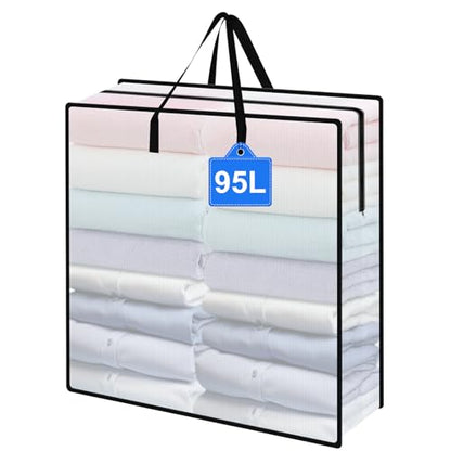 95L Under Bed Storage Bag, 1-Pack Clothes Storage Bag, Clear Bag for Quilt Pillow Blanket Bedding Storage or Wreath Closet Organizer Home Storage - style: 1-Pack