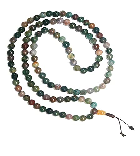 Agan Traders Authentic 108 Mala Beads Necklace – Tibetan Prayer Japamala – Meditation Necklace for Yoga Healing – Gemstone Mala Beads with Tassel for Men & Women - color: agate