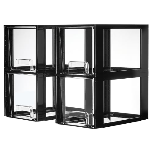 Vtopmart 4 Pack Large Stackable Storage Drawers,Black,Easily Assemble Acrylic Bathroom Closet Undersink Organizers and Storage,Plastic Bins for Kitchen Cabinets,Pantry,Makeup,Medicine Organization - color: Black( 4 Pack)
