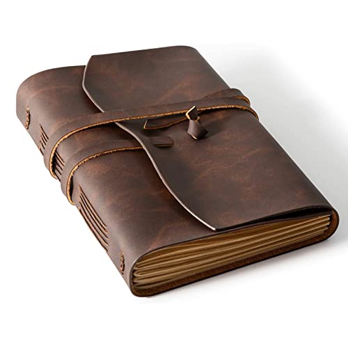 Leather Journal Notebooks for Work, A5 Size Diary, 6x8.1 Inch, Genuine Leather Journals for Writing, Vintage Style Personalized Journal, Ideal for Women and Men, Artists, Travelers, Dark Brown