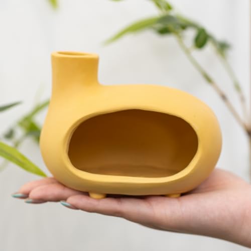 MOUGIGI Yellow Palo Santo Holder with Chimney–Mini Fireplace Incense Burner for Sage Burning, Wood Sticks, Cones&Tealights-Handcrafted Ceramic Smudge Bowl,Aromatic Incense Burner-Yoga Meditation Gift - color: Matte Clay -Yellow