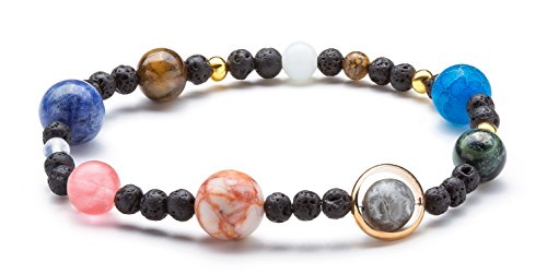 Fesciory Women Solar System Bracelet Universe Galaxy The Eight Planets Guardian Star Natural Stone Beads Bracelet Bangle Gifts - color: Lava Stone(Stretch)