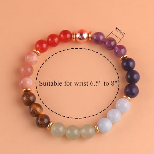 KSQS Healing Stone Bead Bracelet for Women, Natural Gemstones Balance Protection Bracelet, Spiritual Crystal Beads Bracelet Anxiety Relief with Meaning Card - style: Chakra