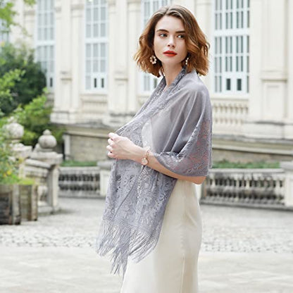RIIQIICHY Shawls and Wraps for Evening Dresses Scarfs for Women Pashmina Wedding Formal Shawl - color: Grey-1