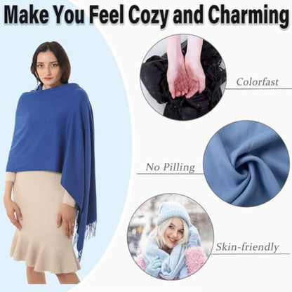 TwoYek Womens Scarf Pashmina Shawls and Wraps for Evening Dress Wedding Bridesmaid Gift - color: Blue