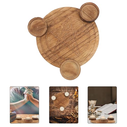Angoily Pentacle Wooden Candle Holder Divination Altar Candlestick Plate for Tarot Rituals Religious Supplies Home Décor