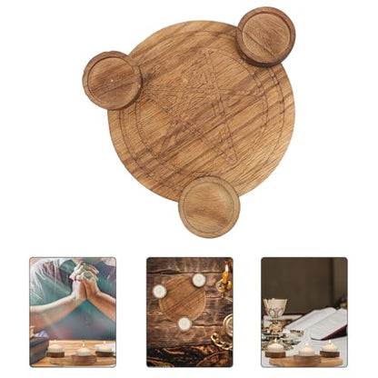 Angoily Pentacle Wooden Candle Holder Divination Altar Candlestick Plate for Tarot Rituals Religious Supplies Home Décor