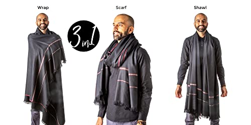 Versatile Premium Wool Blend Meditation Shawl - Large Unisex Prayer Wrap, Oversized Scarf & Yoga Blanket - color: Black