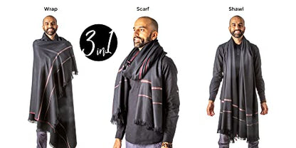Versatile Premium Wool Blend Meditation Shawl - Large Unisex Prayer Wrap, Oversized Scarf & Yoga Blanket - color: Black