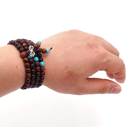 6MM 108 Prayer Beads Rosewood with blue beads bracelet Tibetan Buddhist Buddha Meditation Mala Bracelets/Necklace