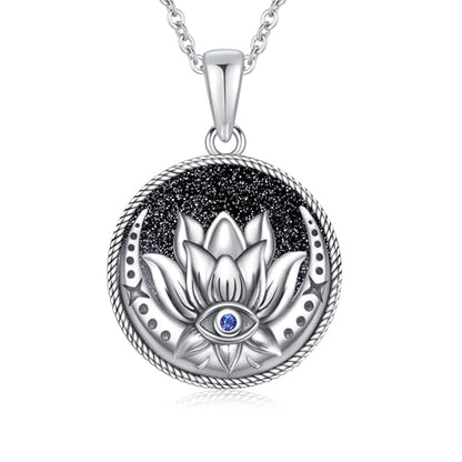 Evil Eye Necklace for Women 925 Sterling Silver, Protection Necklace with Blue Evil Eye Charm, Evil Eye/Lotus Pendant Jewelry, Birthday Christmas Gifts for Her - style: Lotus Evil Eyes 07