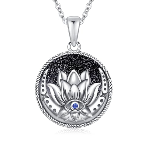 Evil Eye Necklace for Women 925 Sterling Silver, Protection Necklace with Blue Evil Eye Charm, Evil Eye/Lotus Pendant Jewelry, Birthday Christmas Gifts for Her - style: Lotus Evil Eyes 07