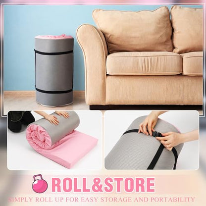 Lyrow 3 Inch 72"x 24" Thick Foldable Yoga Mat with Carry Strap, Non-slip Portable Foam Gym Mat for Yoga, Pilates and Stretching - color: Peach Pink