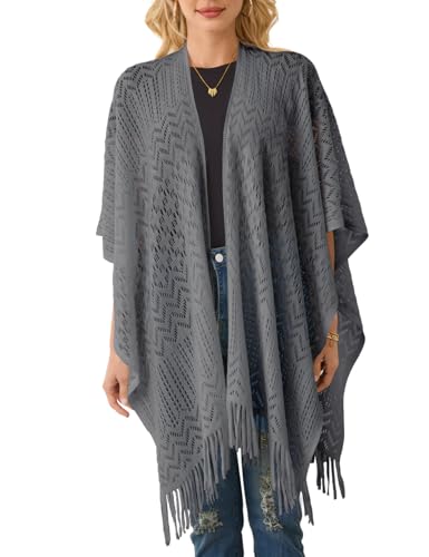 Ferand Women's Fringe Crochet Shawl Wraps Lightweight Open Front Poncho Cardigan for Spring Summer
