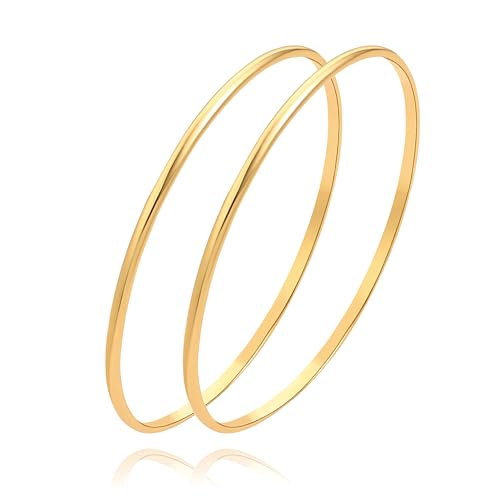 POTESSA 18K Gold Plated Cuff Bracelets Adjustable Dainty Bangle Handemade Jewelry for Women - style: Thin Round