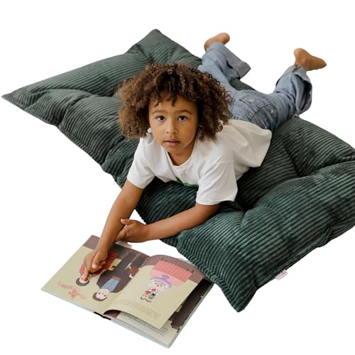 Tufted Floor Cushion – Plush Corduroy Floor Pillow for Reading, Meditation and Yoga – Soft Cozy Window Seat Cushion for Living Room and Bedroom for Adults and Kids - Made in EU (Petrol Green, Small) - color: Petrol Green, size: Small — 39×21.5 in (100×55