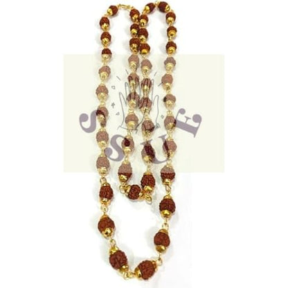 SSUE Nature 5 Mukhi Rudraksha 6mm 45 Beads Mala with Golden Cup Fancy Holy Jewellery Symbol of Spirituality Religion Reiki for Peace, Balance,Meditation Every Wear Unisex Accessory Gift