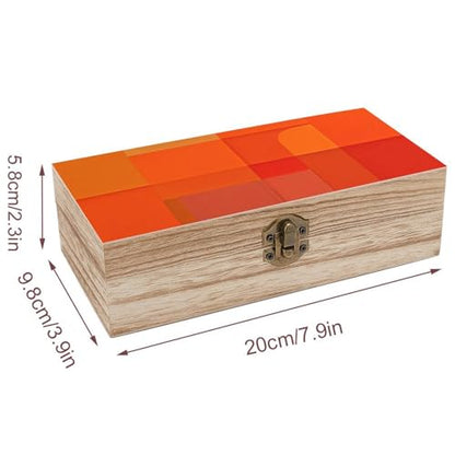 Large Wooden Storage Box With Lid And Front Clasp Orange And Gray Abstract Wooden Jewelry Box Office Desk Organizer Bins Beautifully Keepsake Boxes Memory Boxes Jewelry Organizer