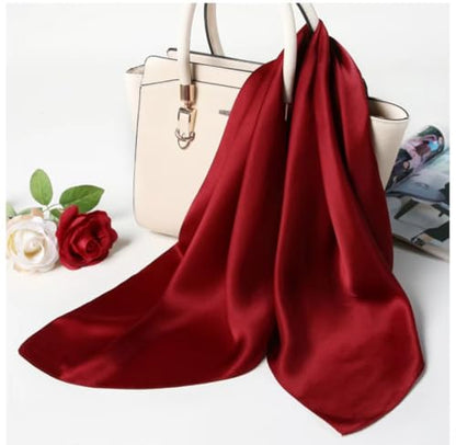 ANDANTINO 100% Mulberry Silk Square Scarf for Hair-25.6" X25.6'' Women Men Natural Silk Neckerchief Digital Printed Headscarf - color: Burgundy-solid Color
