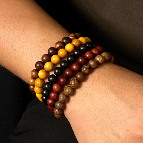5pcs Wooden Bead Bracelet For Men And Women,Unisex Wooden Bead Bracelet, Beaded Bracelet, Elastic Design, Natural And Simple Style(Bead-3)