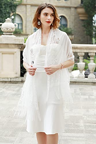 RIIQIICHY Shawls and Wraps for Evening Dresses Scarfs for Women Pashmina Wedding Formal Shawl - color: White-1