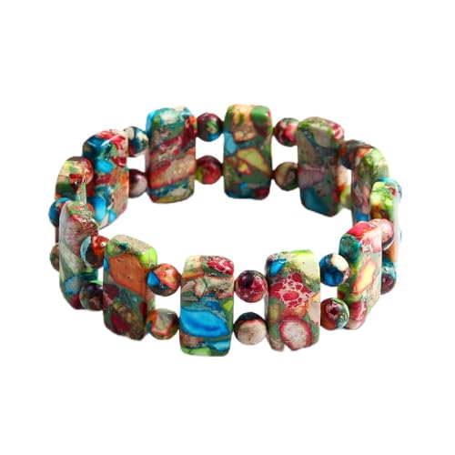 Yomisa Boho Beaded Bracelets for Women,Natural Chakra Turquoise Stone Jasper Bead Bracelet for Womens,Bohemian Handmade Stretch Beads Friendship Bracelets,Healing Trendy Western Jewelry Gifts - color: Colorful Imperial Stone Bead
