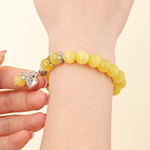 Natural Stretch Gemstone Bracelet Healing Stone Beaded Bracelets for Women Men Gifts (Unisex) - color: Yellow