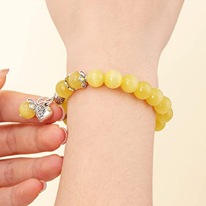 Natural Stretch Gemstone Bracelet Healing Stone Beaded Bracelets for Women Men Gifts (Unisex) - color: Yellow