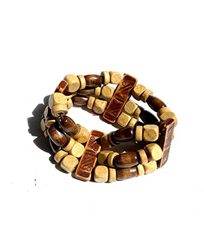 Wooden Beaded 3 Strand Bracelet Stretch