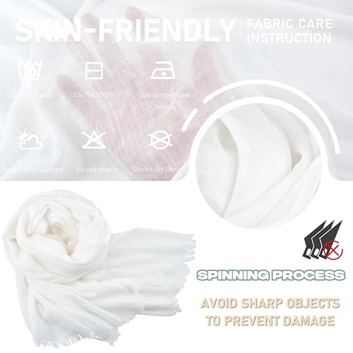 Women Summer Scarfs Large Long Lightweight Linen Beach Gauze Shawl Wrap 75”×43” - color: White