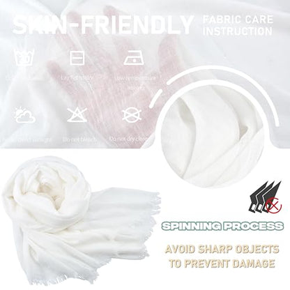 Women Summer Scarfs Large Long Lightweight Linen Beach Gauze Shawl Wrap 75”×43” - color: White