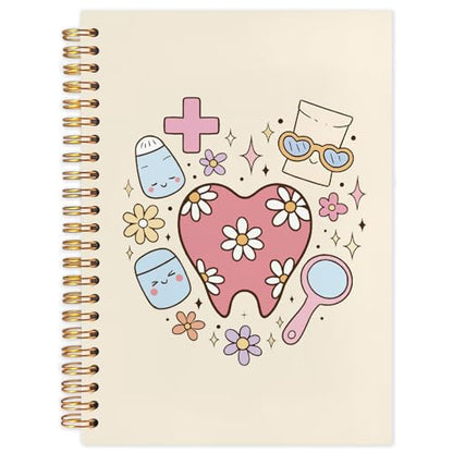 WUCHJ Dental Gifts Notebook,Yellow Dental Hygienist Assistant Journal, Retro Pink Floral Tooth Spiral Notebook Journal for Note Taking, Dentist Office Supplies, 5.5x8.3 Inch - color: yellow tooth heart