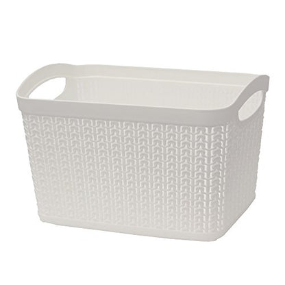 JVL Knit Design Loop Plastic Rectangular Small Storage Basket with Handles, White, 20 x 26 x 17 cm, 6.6 litres - color: White