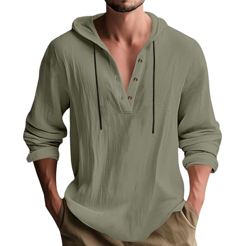 Hoodie Shirts for Men Business Pullover Drawstring Plus Size Button Down Beach Workout Casual Hippie Summer Tops - color: Army Green, size: Large