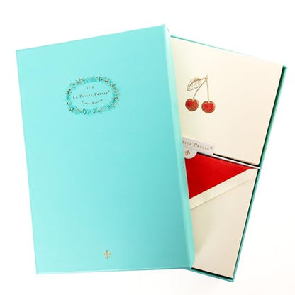 Graphique Cherries Designer Cards Luxe Collection, Gold Foil Embossed Stationery Boxed Set, 10 Blank Cards with 11 Envelopes, All Occasion Greetings, 5.25" x 3.8" - color: Cherries