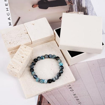 Natural Energy Healing Stone Charm Bracelet 8mm Natural Energy Healing Lava Rock Bracelet - Unisex - color: ZLY-Lake blue agate