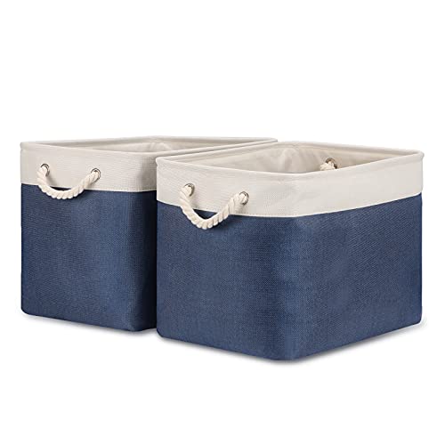 Bidtakay Fabric Storage Baskets with Handles for Organizing 16" x 11.8" x 11.8" Navy Blue Baskets [2-Pack] Shelf Baskets Large Canvas Collapsible Bins for Closet (White&Blue) - color: White&Blue, size: 2 Pack-L-16x11.8x11.8 In