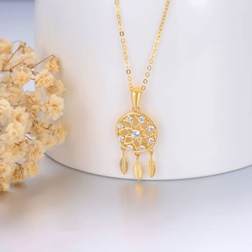 14K Gold Dream Catcher Necklace for Women, Dainty Tree of Life Necklace Birthday Gifts for Girlfriend Wife Mom Her 16+1+1 inch - color: Dream Catcher-Style 2