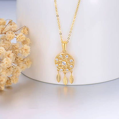 14K Gold Dream Catcher Necklace for Women, Dainty Tree of Life Necklace Birthday Gifts for Girlfriend Wife Mom Her 16+1+1 inch - color: Dream Catcher-Style 2