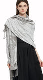Pashmina Shawl Wrap with Ethnic Paisley Two Tone Jacquard Scarf for Women - color: Feather-grey