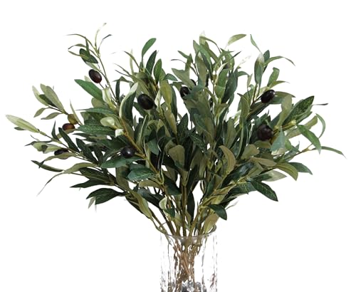 5PCS Artificial Olive Branches for Vases 18.9 Inch Faux Olive Tree Stems with Fruits,Fake Plants Greenery Leaves for Home Decor Weddings Party Floral Arrangement