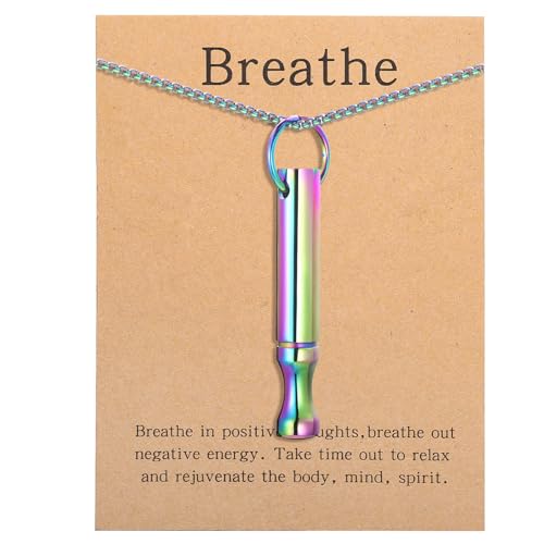 Mindfulness Breathing Necklace Stress Relief Pendant Stainless Steel Anxiety Breathe Necklace for Women Men - color: Rainbow