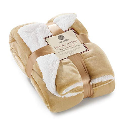 Sherpa Throw Blanket Super Soft Reversible Ultra Luxurious Plush Blanket, 60 x 80 inches, Camel/White - color: Camel / White, size: Twin (60" x 80")